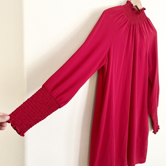 AMANDA UPRICHARD Naomi Smocked Long Sleeve Mini Dress in Scarlet Red - Picture 7 of 11
